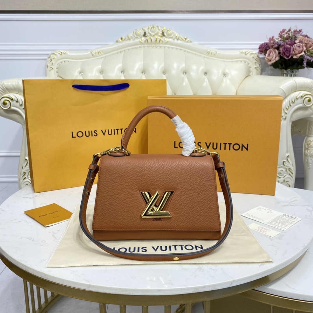 Louis Vuitton TWIST One Handle PM Handbag Taurillon Leather M57897 Caramel Brown